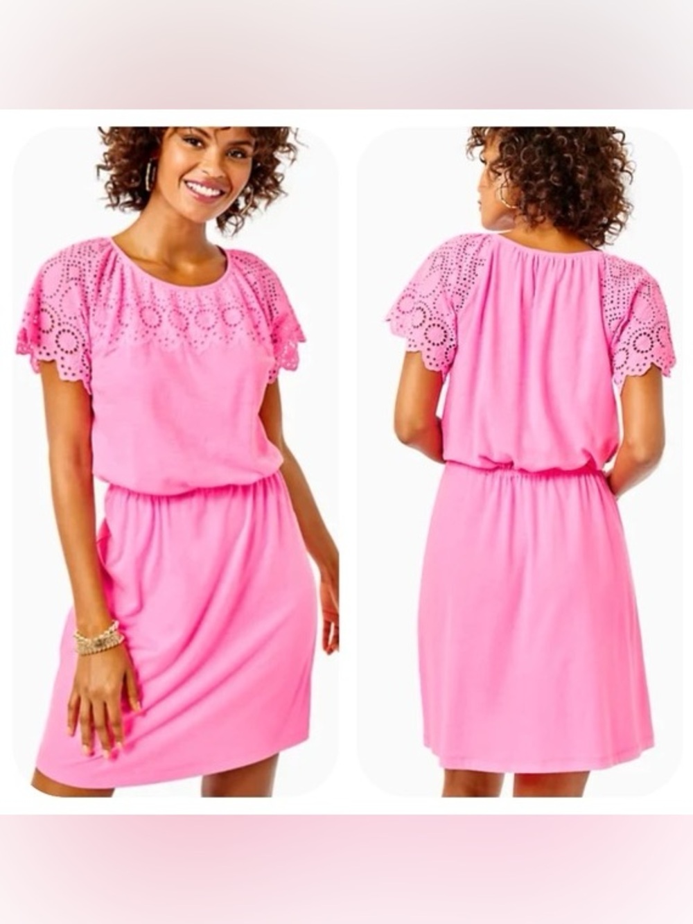 Lilly Pulitzer Taylinn Eyelet Cotton Dress Prosecco Pink Flutter Sleeve Small - Picture 15 of 15